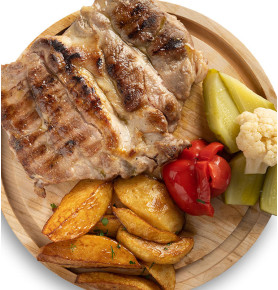 Ceafa de porc cu cartofi copti facuti in casa